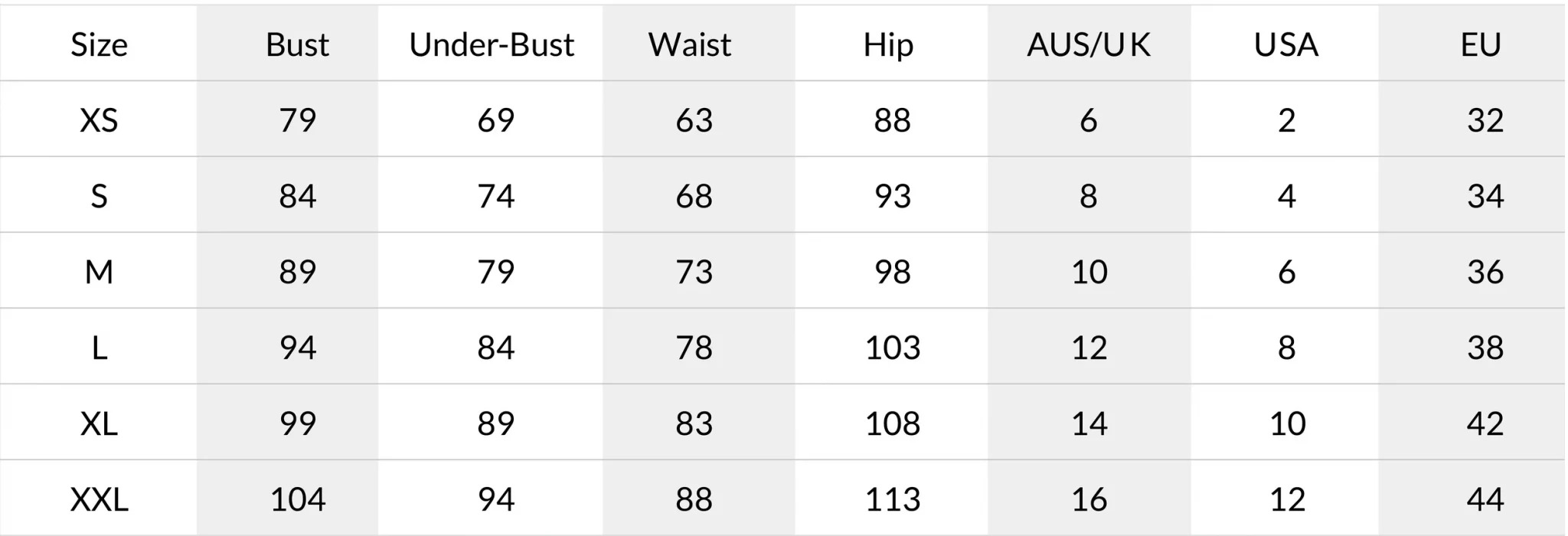 Sizing Chart